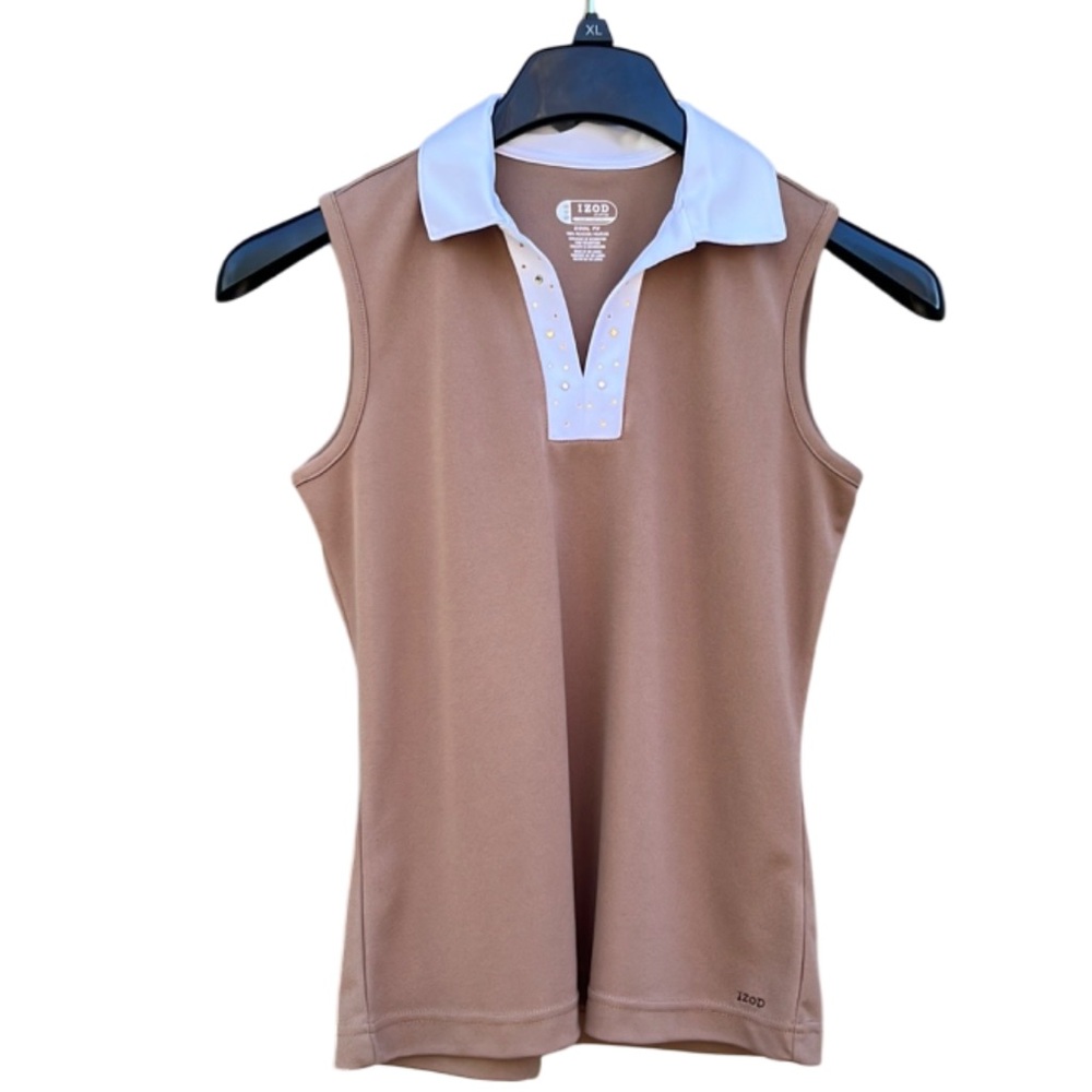 IZOD Women's Brown Sleeveless Golf Polo Top Bling Collar Size XS